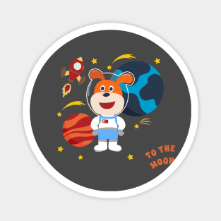 Space dog or astronaut in a space suit with cartoon style. Magnet